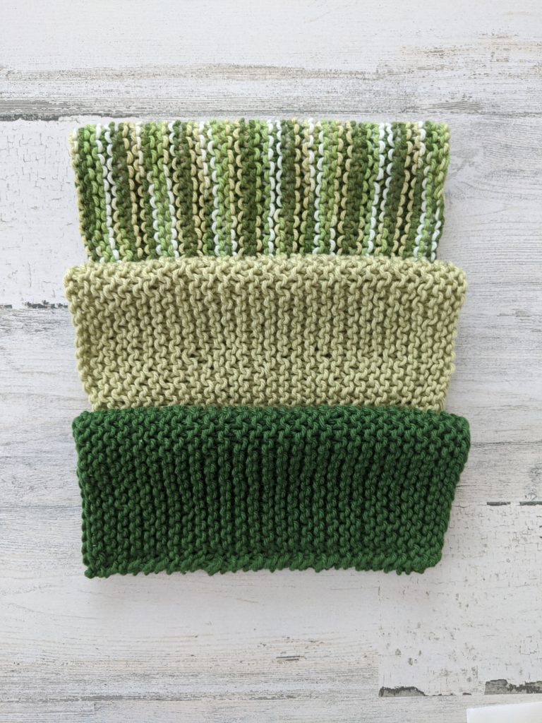 A set of handmade dishcloths, made by Girlnovember.